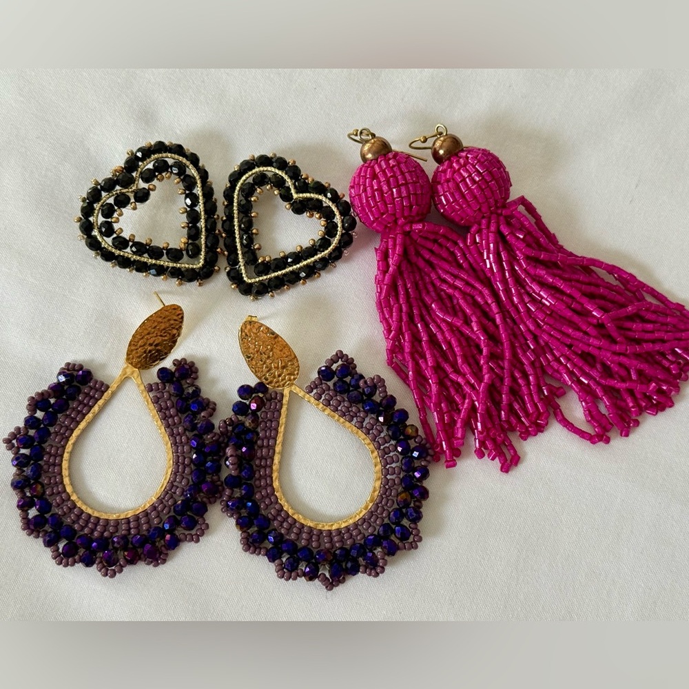 Elegant Beaded Earrings Set - Black, Pink, Purple